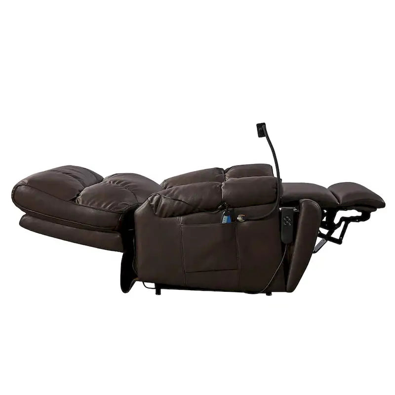 Fauteuil inclinable releveur avec deux moteurs, massage, fonction chauffante, porte-gobelets et support de téléphone réglable