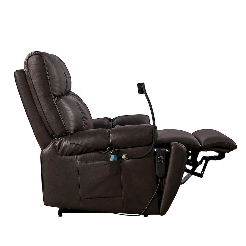 Fauteuil inclinable releveur avec deux moteurs, massage, fonction chauffante, porte-gobelets et support de téléphone réglable