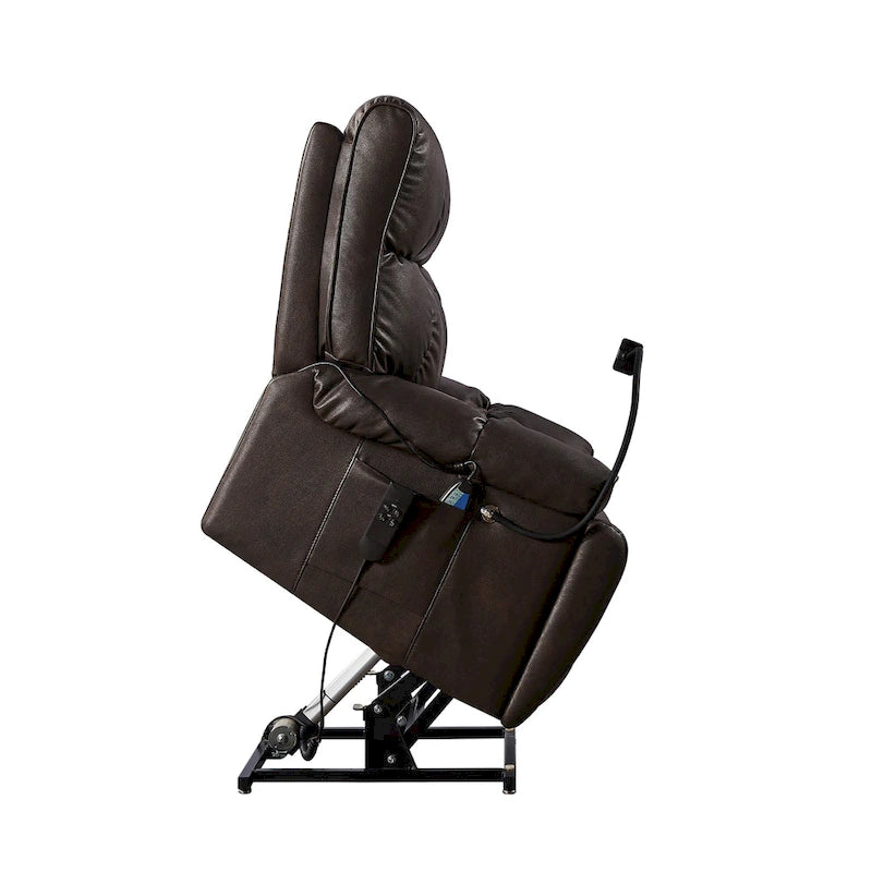 Fauteuil inclinable releveur avec deux moteurs, massage, fonction chauffante, porte-gobelets et support de téléphone réglable