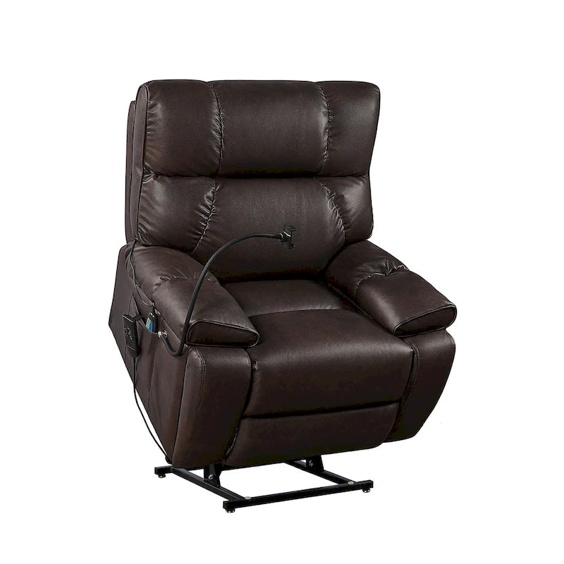 Fauteuil inclinable releveur avec deux moteurs, massage, fonction chauffante, porte-gobelets et support de téléphone réglable
