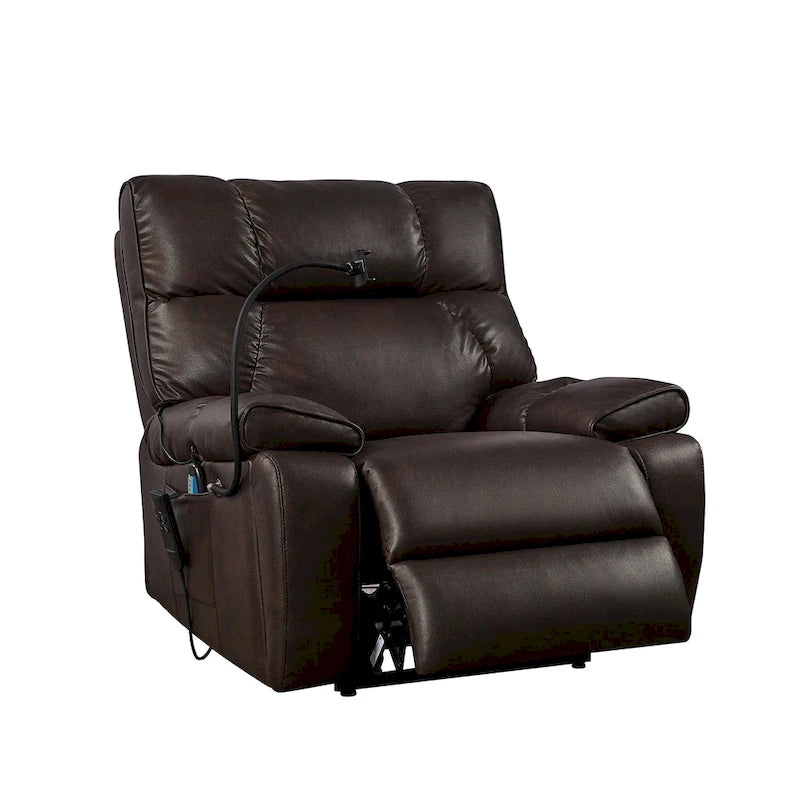 Fauteuil inclinable releveur avec deux moteurs, massage, fonction chauffante, porte-gobelets et support de téléphone réglable