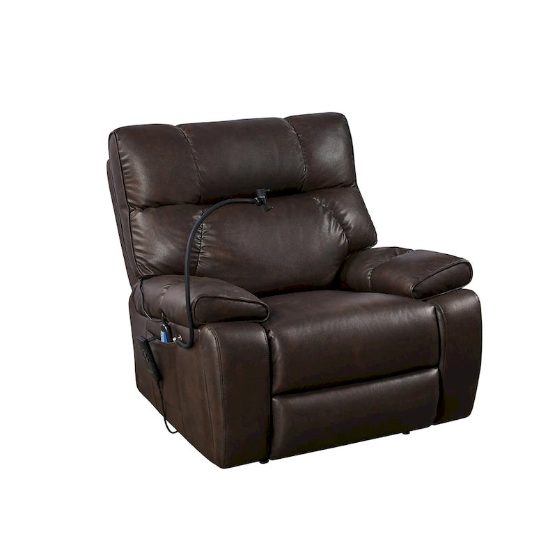 Fauteuil inclinable releveur avec deux moteurs, massage, fonction chauffante, porte-gobelets et support de téléphone réglable