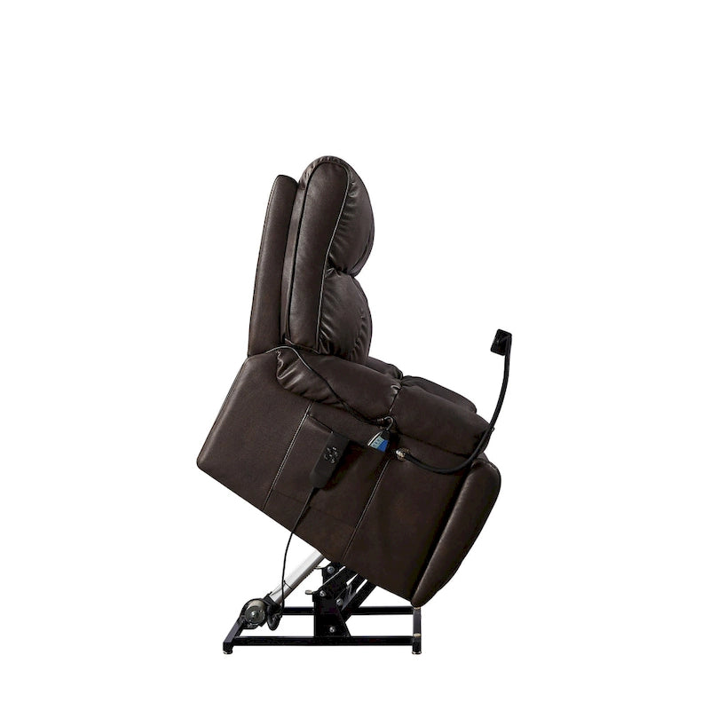 Fauteuil inclinable releveur avec deux moteurs, massage, fonction chauffante, porte-gobelets et support de téléphone réglable