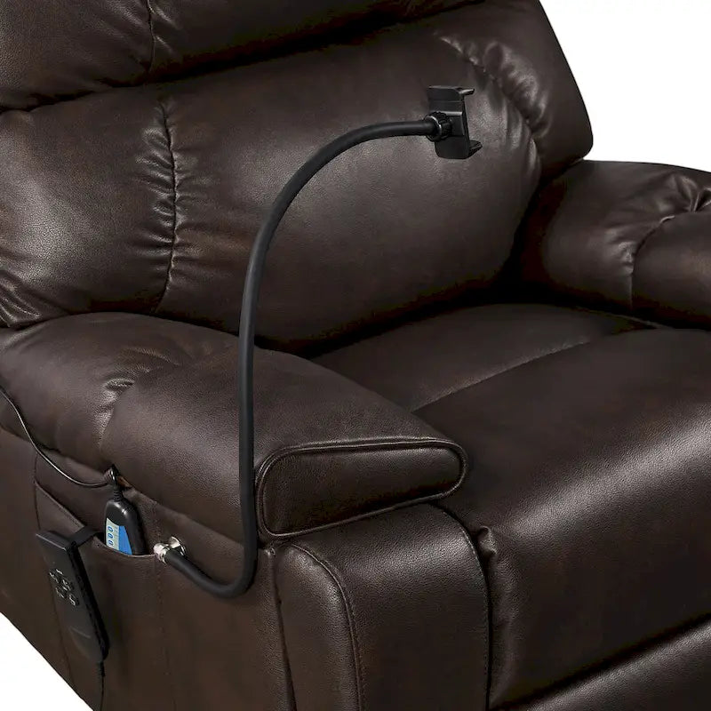 Fauteuil inclinable releveur avec deux moteurs, massage, fonction chauffante, porte-gobelets et support de téléphone réglable