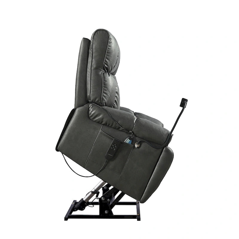 Fauteuil inclinable releveur avec deux moteurs, massage, fonction chauffante, porte-gobelets et support de téléphone réglable
