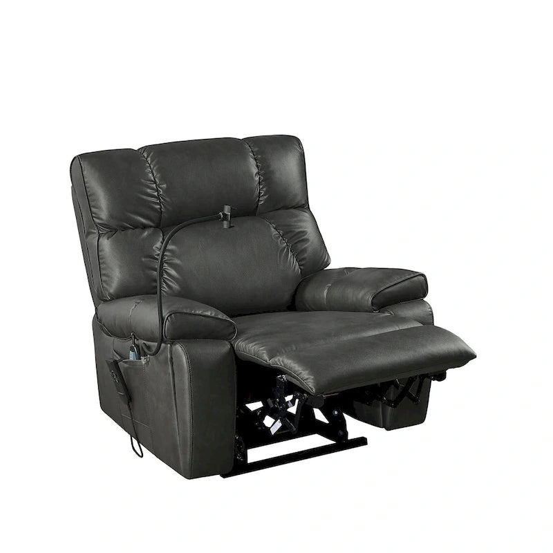 Fauteuil inclinable releveur avec deux moteurs, massage, fonction chauffante, porte-gobelets et support de téléphone réglable