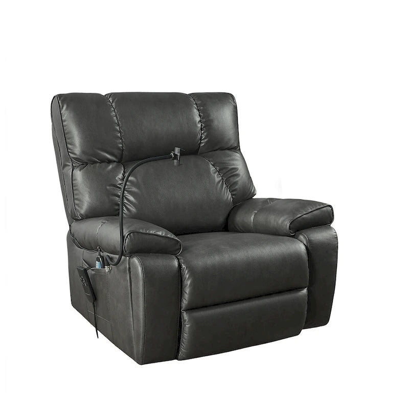 Fauteuil inclinable releveur avec deux moteurs, massage, fonction chauffante, porte-gobelets et support de téléphone réglable