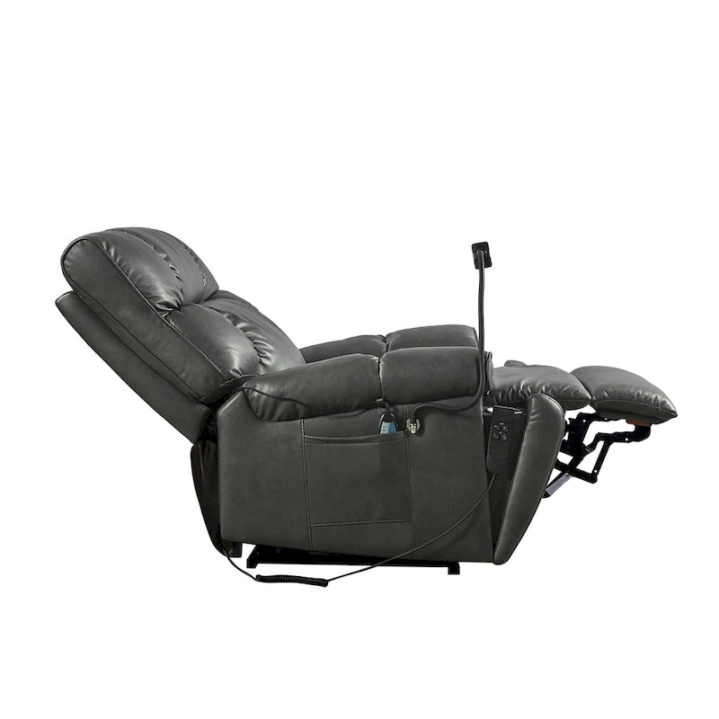 Fauteuil inclinable releveur avec deux moteurs, massage, fonction chauffante, porte-gobelets et support de téléphone réglable