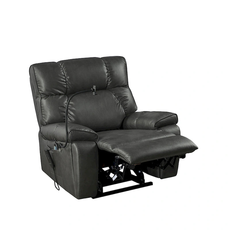 Fauteuil inclinable releveur avec deux moteurs, massage, fonction chauffante, porte-gobelets et support de téléphone réglable