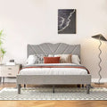 Lit plateforme double tapissé avec tête de lit rembourrée, cadre en métal, gris