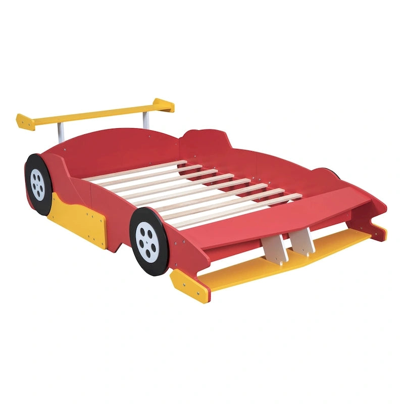 Lit plateforme en forme de voiture de course grandeur nature avec roues