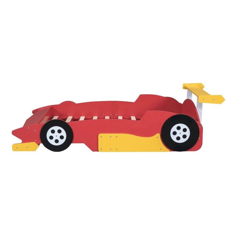 Lit plateforme en forme de voiture de course grandeur nature avec roues
