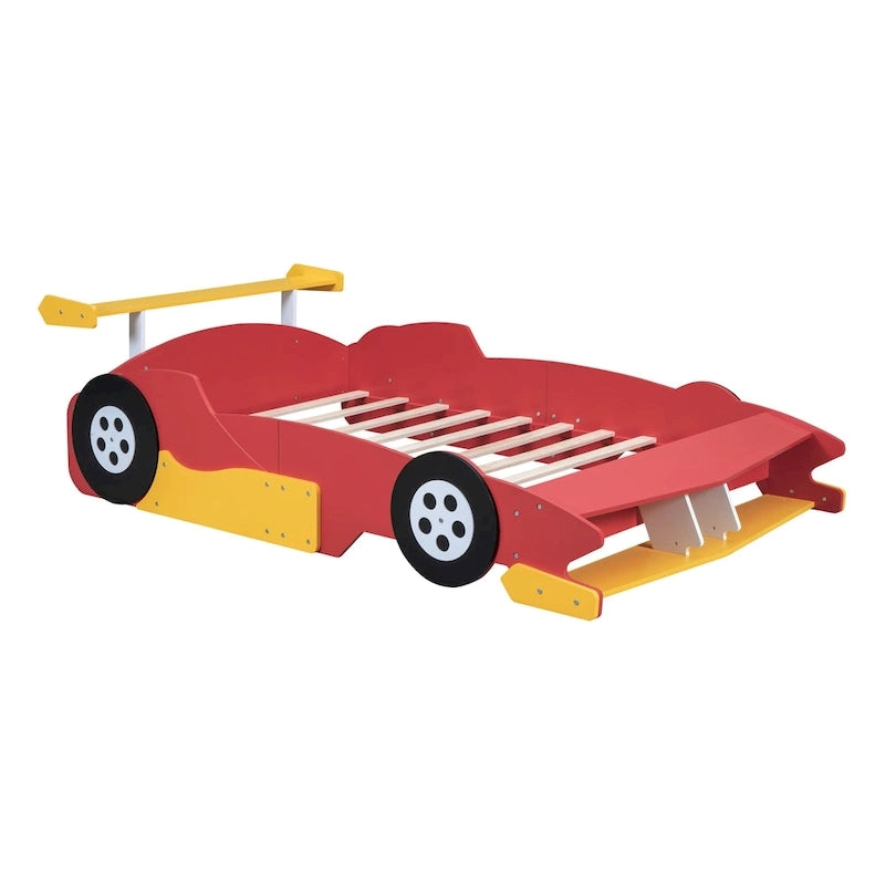 Lit plateforme en forme de voiture de course grandeur nature avec roues