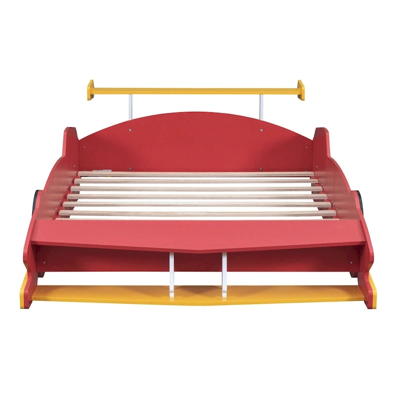 Lit plateforme en forme de voiture de course grandeur nature avec roues