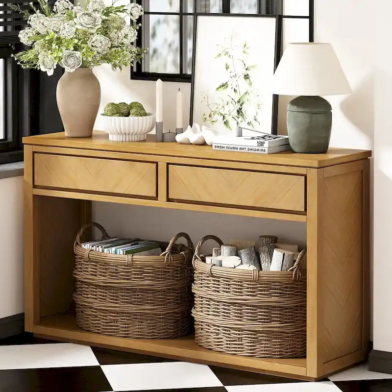 Console de 55" rustique avec tiroirs et étagère ouverte pour salon