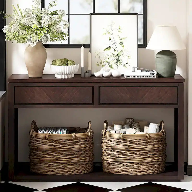 Console de 55" rustique avec tiroirs et étagère ouverte pour salon