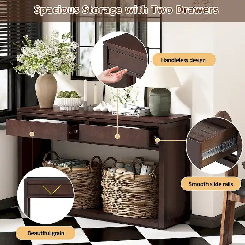 Console de 55" rustique avec tiroirs et étagère ouverte pour salon