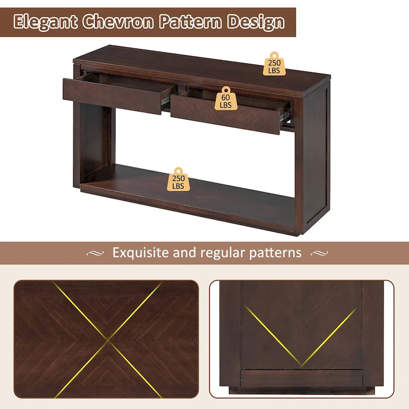 Console de 55" rustique avec tiroirs et étagère ouverte pour salon