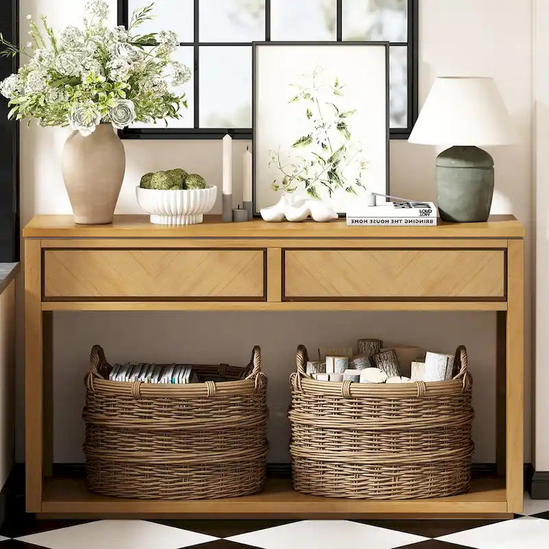 Console de 55" rustique avec tiroirs et étagère ouverte pour salon