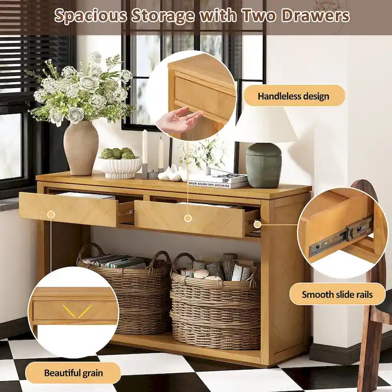 Console de 55" rustique avec tiroirs et étagère ouverte pour salon