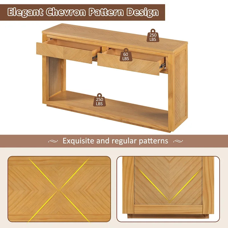 Console de 55" rustique avec tiroirs et étagère ouverte pour salon