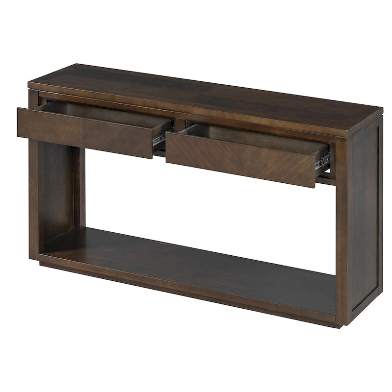 Console de 55" rustique avec tiroirs et étagère ouverte pour salon