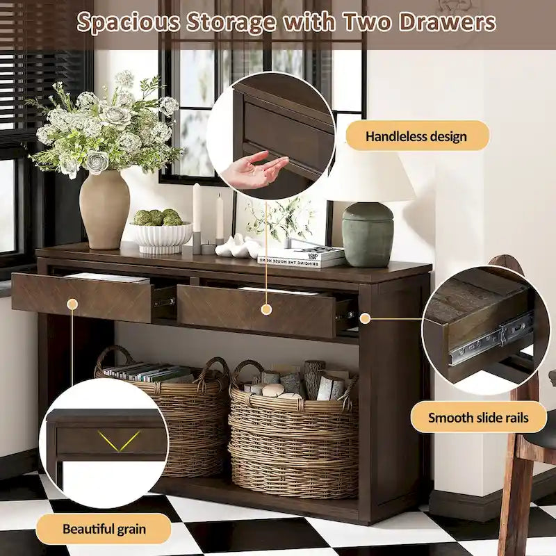 Console de 55" rustique avec tiroirs et étagère ouverte pour salon