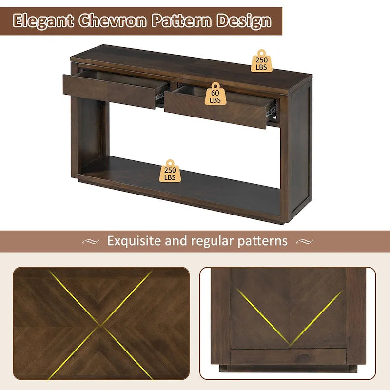 Console de 55" rustique avec tiroirs et étagère ouverte pour salon