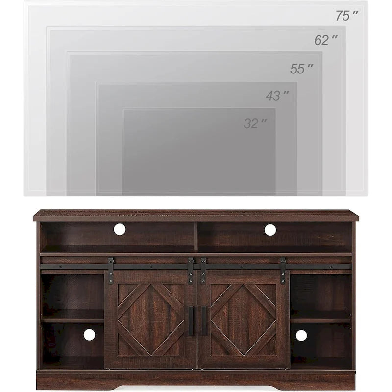 Meuble TV pour Téléviseur 65 70 Pouces, Meuble TV de Ferme avec 2 Portes Coulissantes Type Grange, Marron Rustique - 59