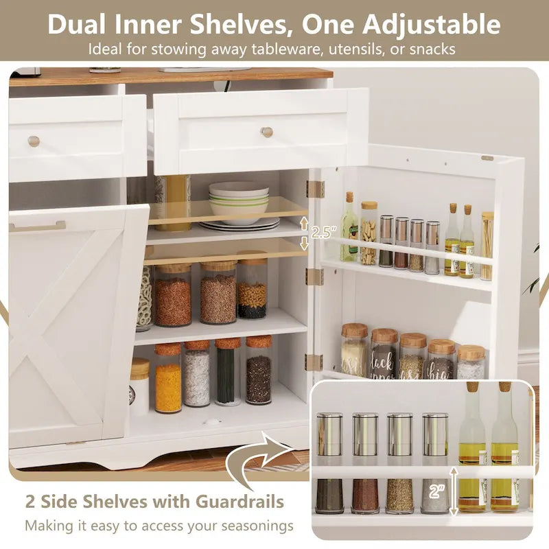 Meuble poubelle basculant avec prises, 2 tiroirs, étagère réglable