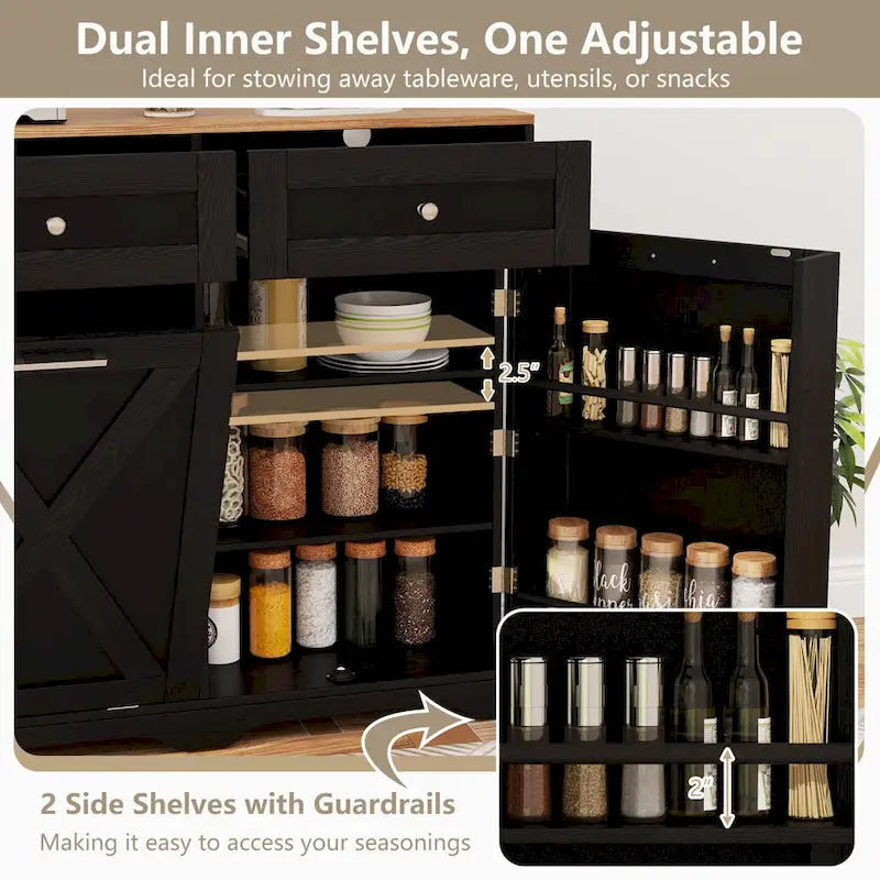 Meuble poubelle basculant avec prises, 2 tiroirs, étagère réglable