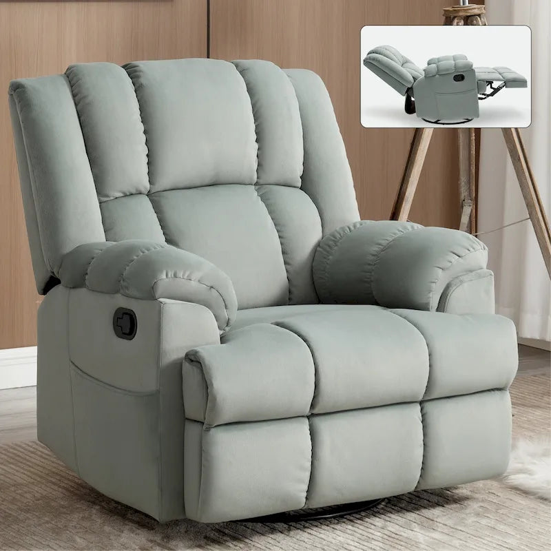 Fauteuil inclinable pivotant en tissu, grand fauteuil inclinable manuel surdimensionné avec accoudoirs rembourrés et dossier à coussin