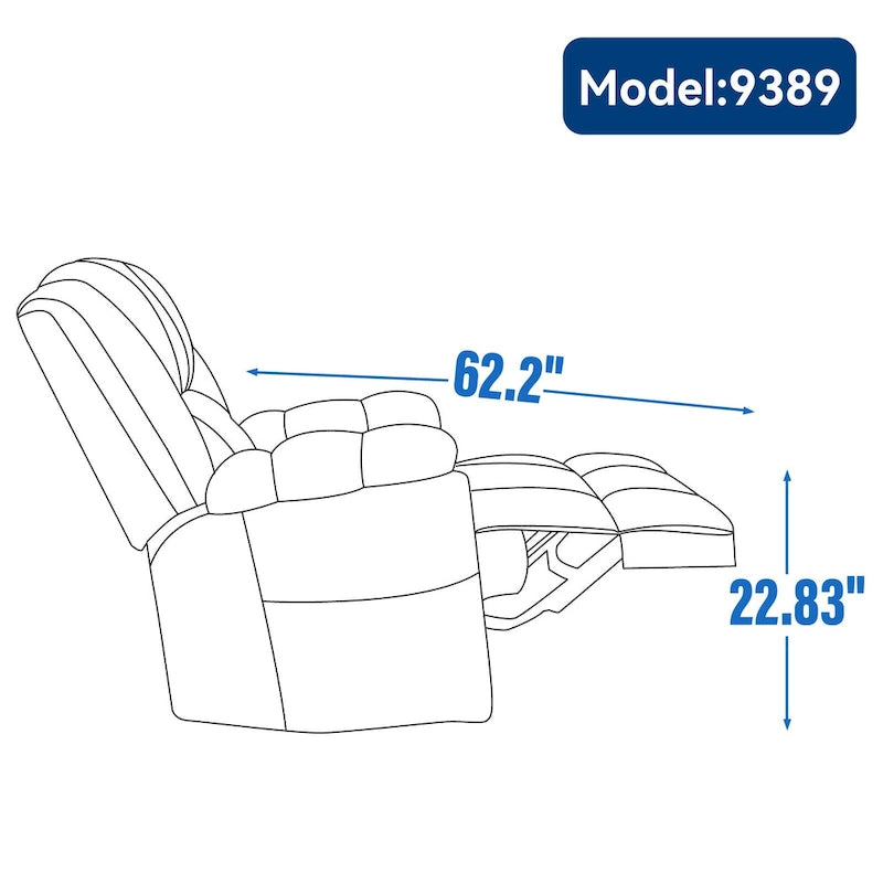 Fauteuil inclinable pivotant en tissu, grand fauteuil inclinable manuel surdimensionné avec accoudoirs rembourrés et dossier à coussin