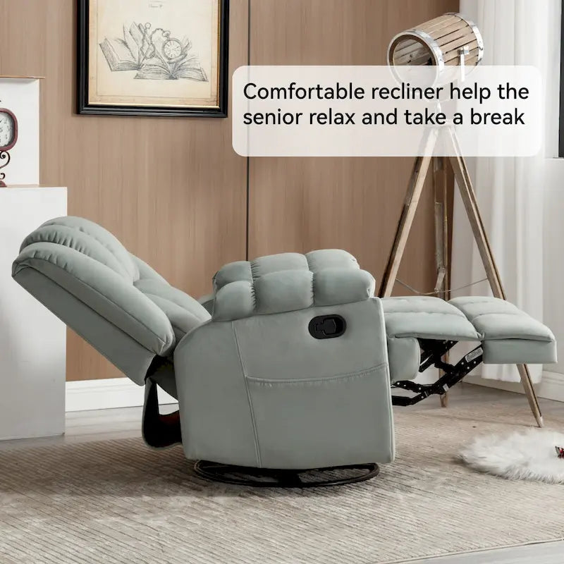 Fauteuil inclinable pivotant en tissu, grand fauteuil inclinable manuel surdimensionné avec accoudoirs rembourrés et dossier à coussin