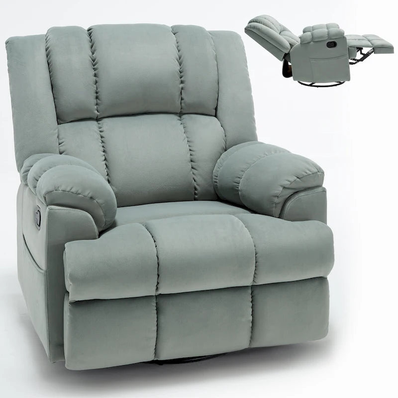 Fauteuil inclinable pivotant en tissu, grand fauteuil inclinable manuel surdimensionné avec accoudoirs rembourrés et dossier à coussin