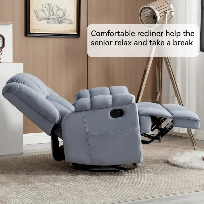 Fauteuil inclinable pivotant en tissu, grand fauteuil inclinable manuel surdimensionné avec accoudoirs rembourrés et dossier à coussin