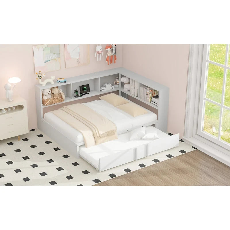 Lit de repos en métal avec lit gigogne, armoires de rangement et ports USB