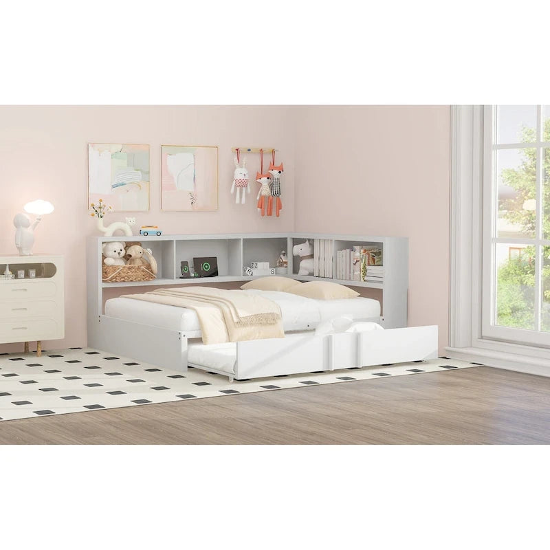 Lit de repos en métal avec lit gigogne, armoires de rangement et ports USB