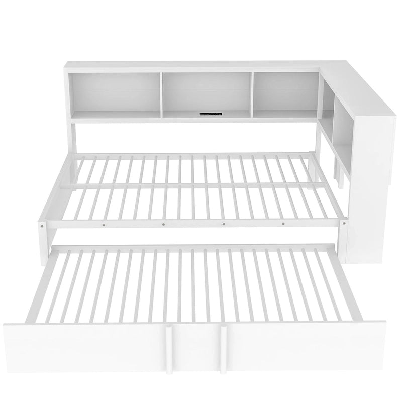 Lit de repos en métal avec lit gigogne, armoires de rangement et ports USB