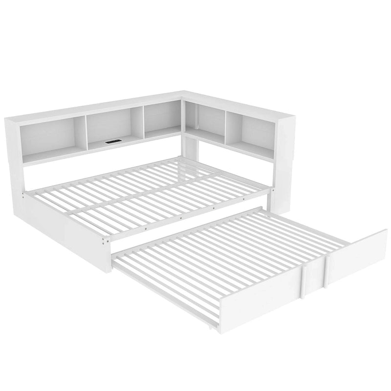 Lit de repos en métal avec lit gigogne, armoires de rangement et ports USB
