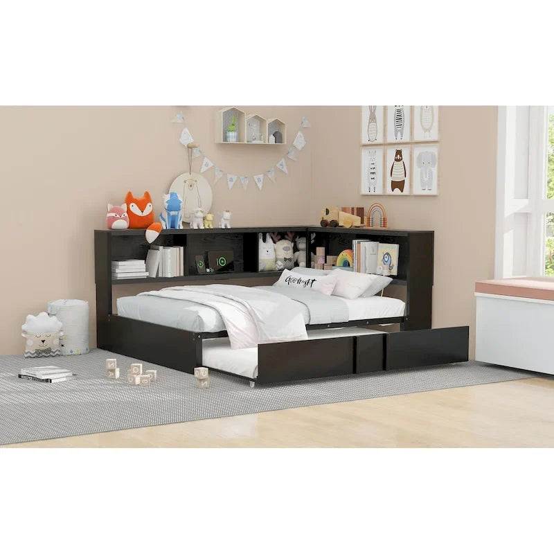 Lit de repos en métal avec lit gigogne, armoires de rangement et ports USB