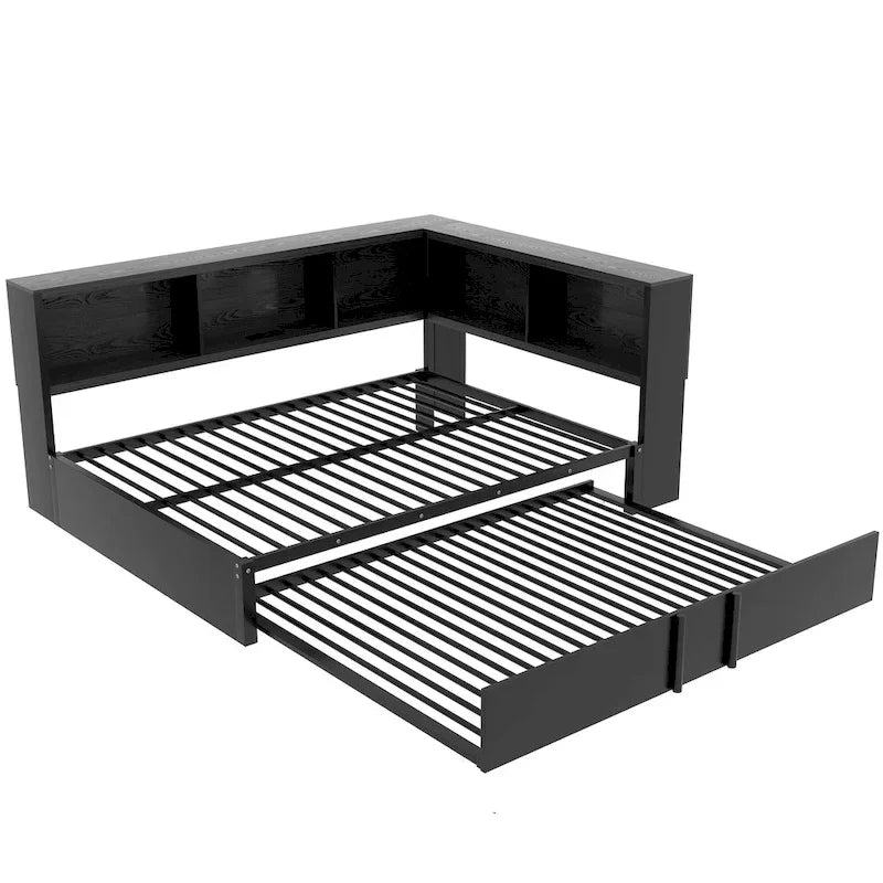 Lit de repos en métal avec lit gigogne, armoires de rangement et ports USB