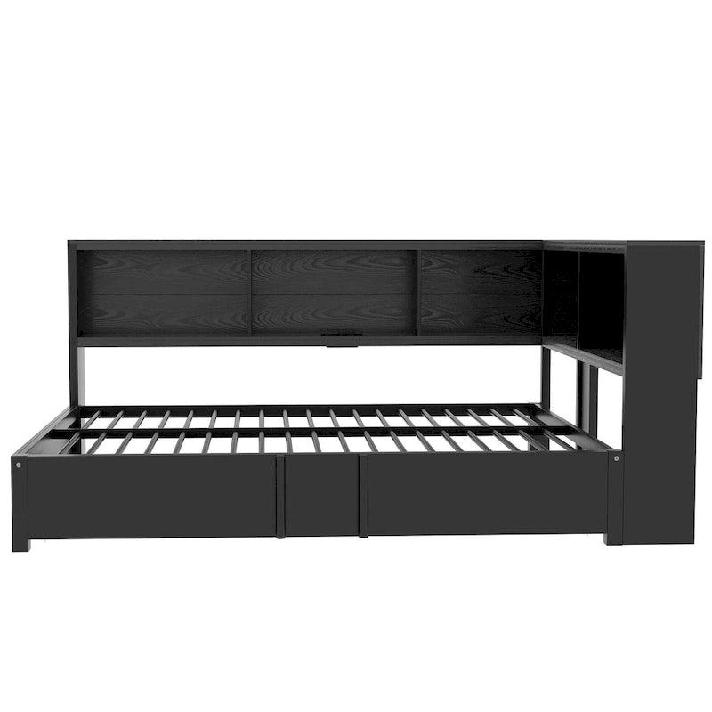 Lit de repos en métal avec lit gigogne, armoires de rangement et ports USB