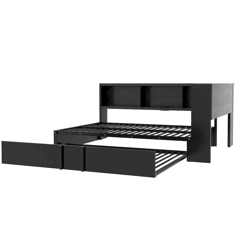 Lit de repos en métal avec lit gigogne, armoires de rangement et ports USB