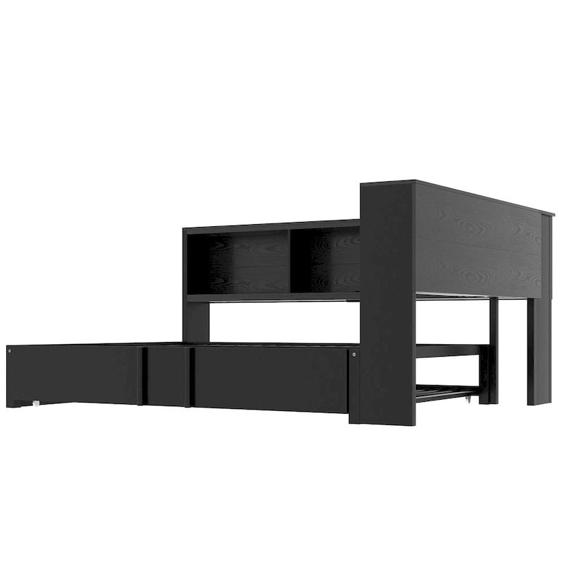 Lit de repos en métal avec lit gigogne, armoires de rangement et ports USB