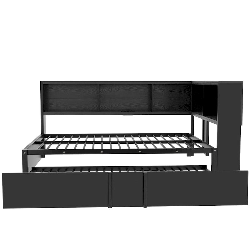 Lit de repos en métal avec lit gigogne, armoires de rangement et ports USB