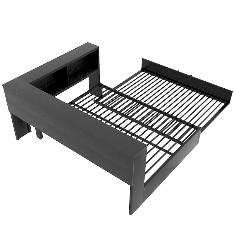 Lit de repos en métal avec lit gigogne, armoires de rangement et ports USB