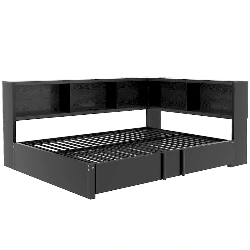 Lit de repos en métal avec lit gigogne, armoires de rangement et ports USB