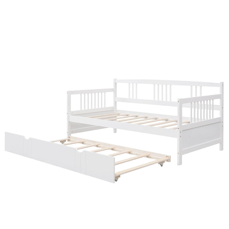 Lit de repos en pin avec lit gigogne, tête et pied de lit