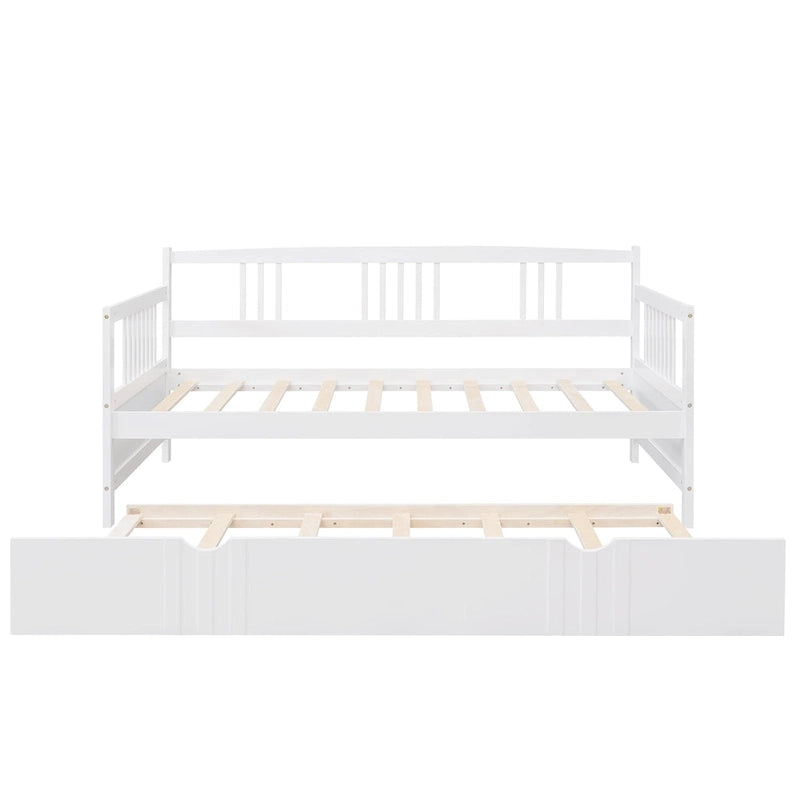 Lit de repos en pin avec lit gigogne, tête et pied de lit